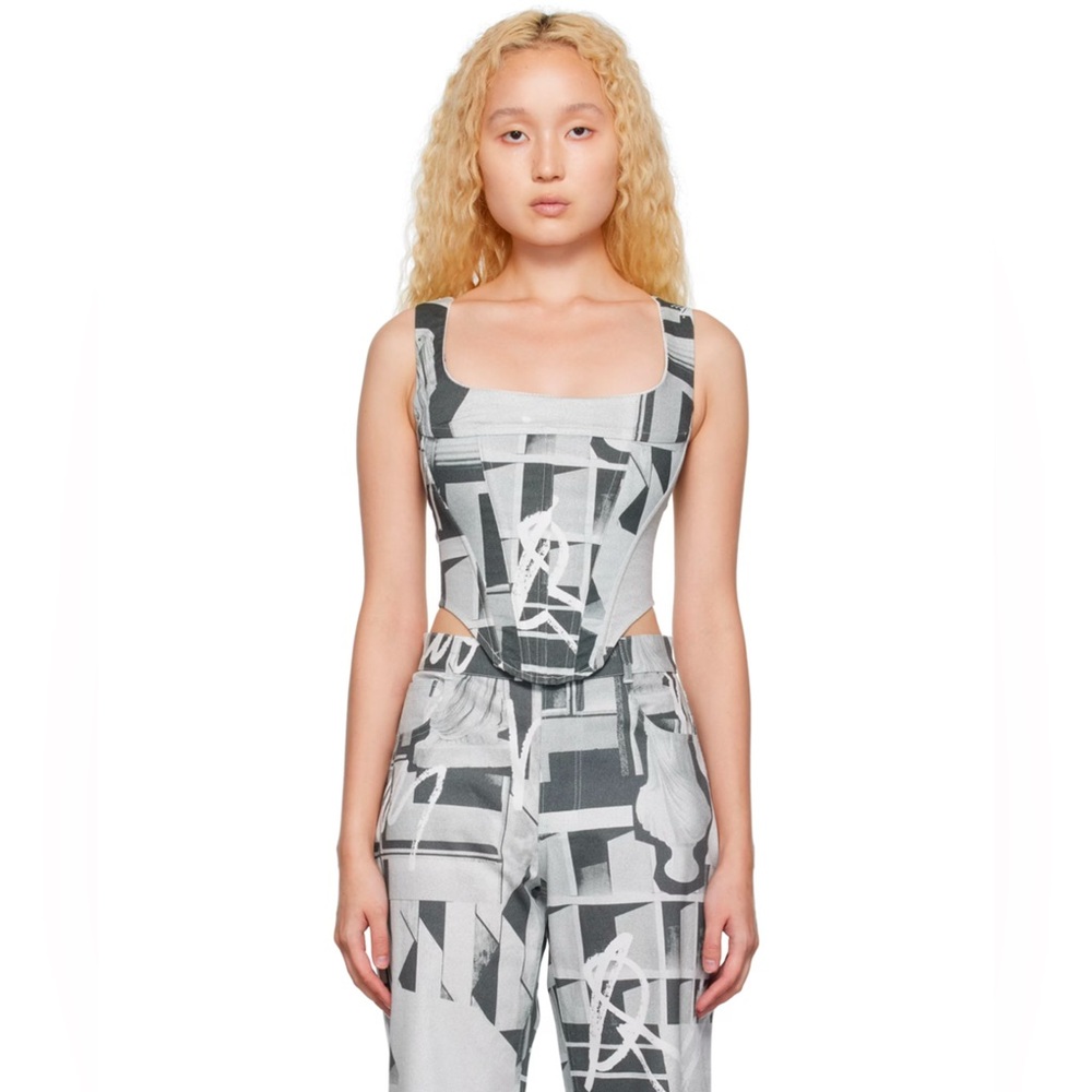 Miaou grey Campbell top in stone grey graphic art